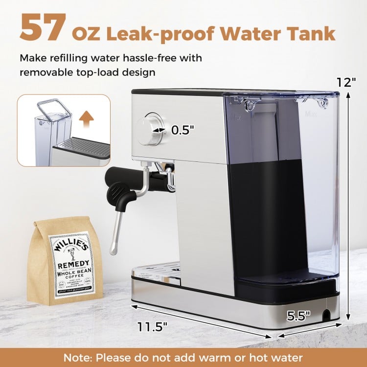Espresso Machine 20 Bar Compact Stainless Steel Coffee Maker with Milk Frother