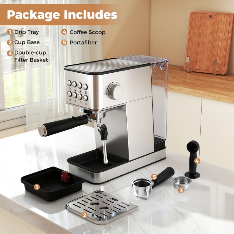 Espresso Machine 20 Bar Compact Stainless Steel Coffee Maker with Milk Frother