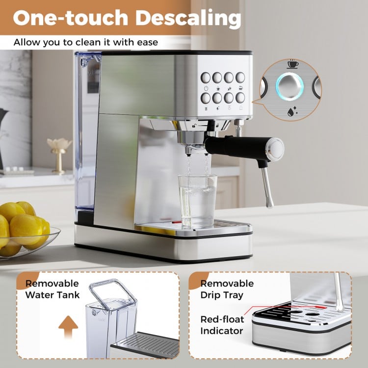Espresso Machine 20 Bar Compact Stainless Steel Coffee Maker with Milk Frother