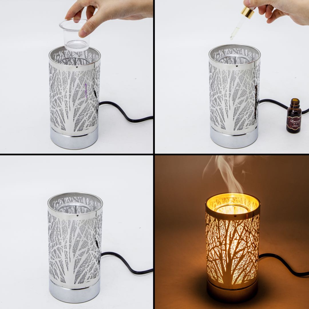 7" touch lamp-Fragrance Wax Melts Warmer -Electric Candle Essential Oil Burner-Metal Silver Sunflower Table Decor