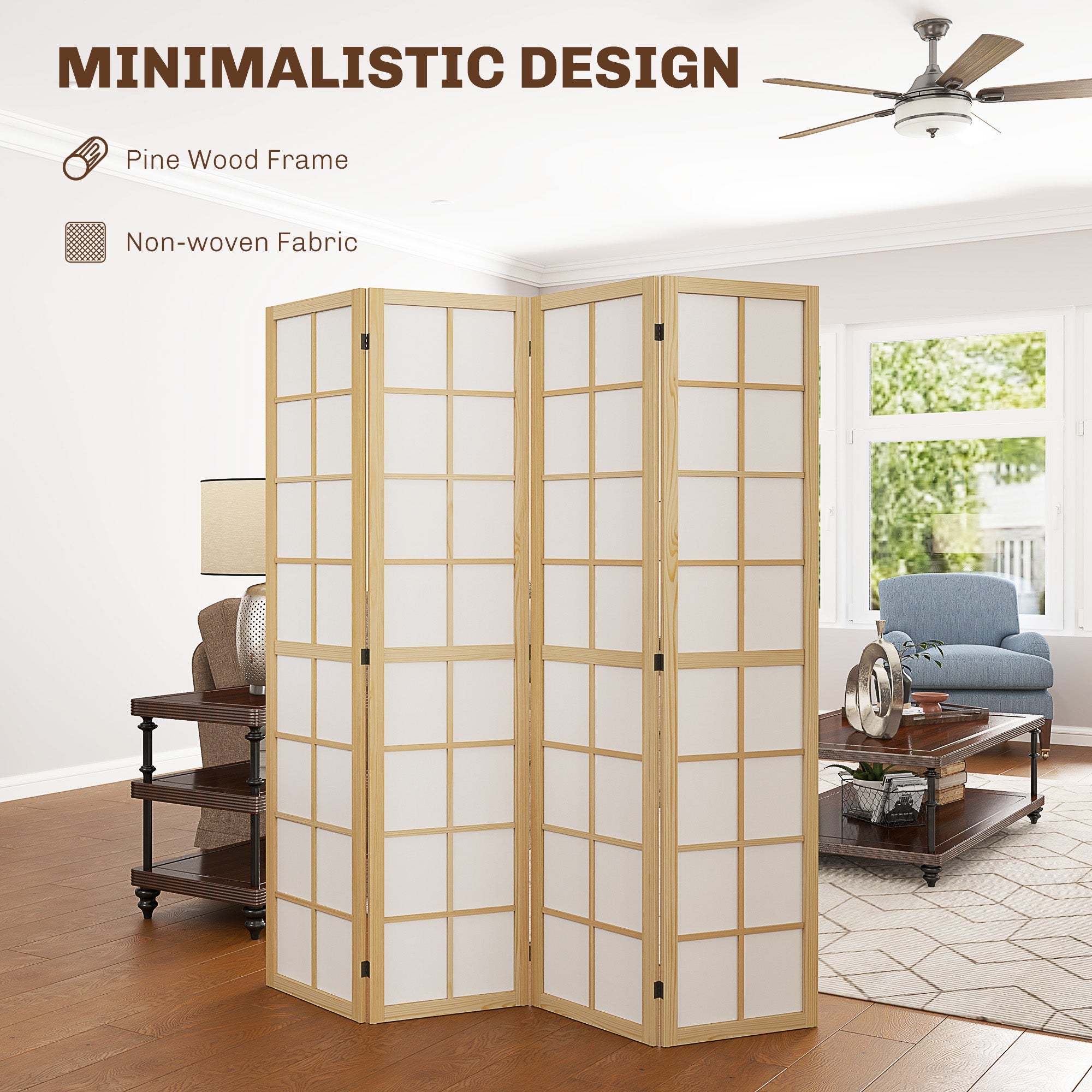 HOMCOM 4 Panel Room Divider, 5.6 ft Folding Wall Divider Room Partition for Home Office, Bedroom, Living Room 