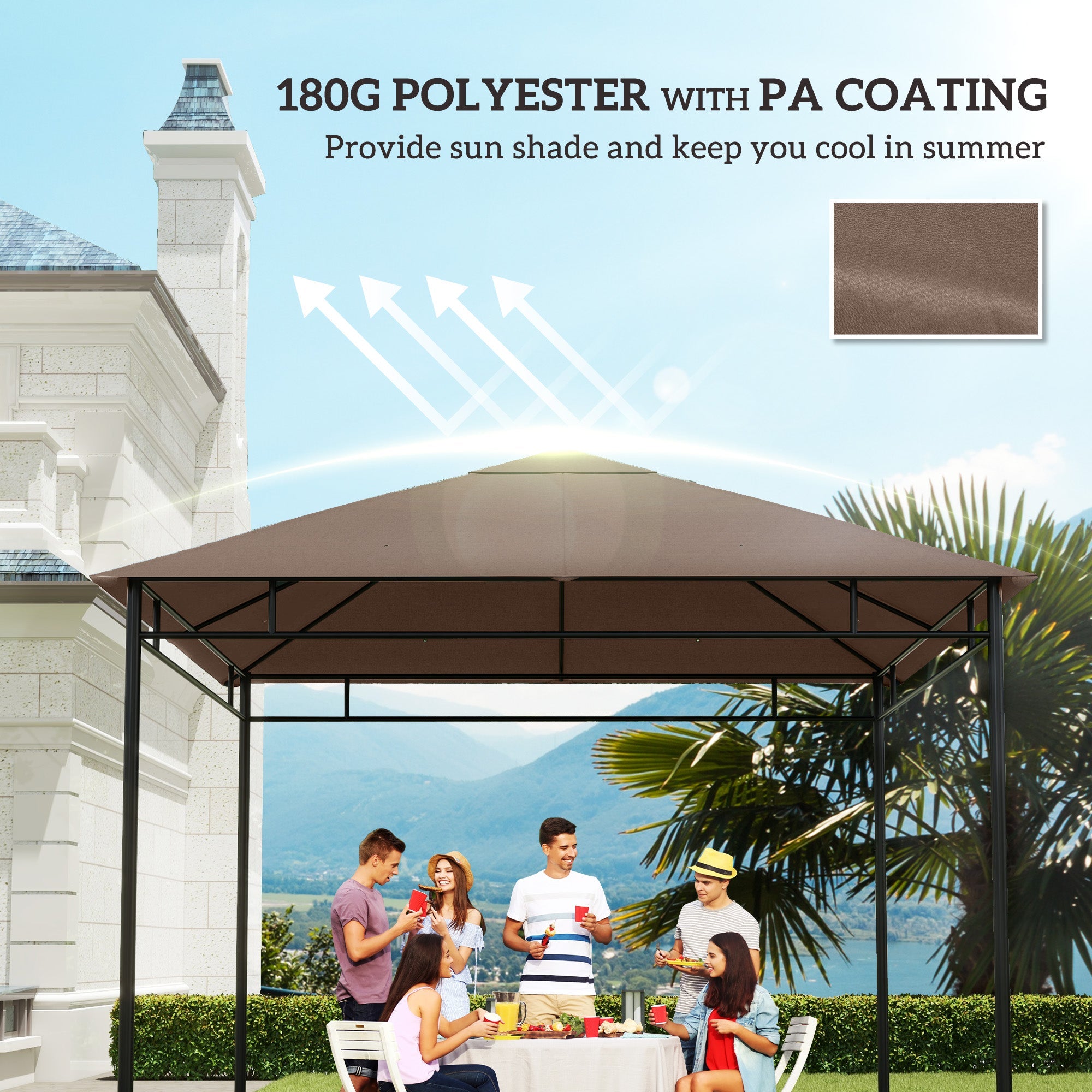 Outsunny Gazebo Canopy Replacement 9.84 x 9.84ft UV Protected Top Sun Shade Coffee 