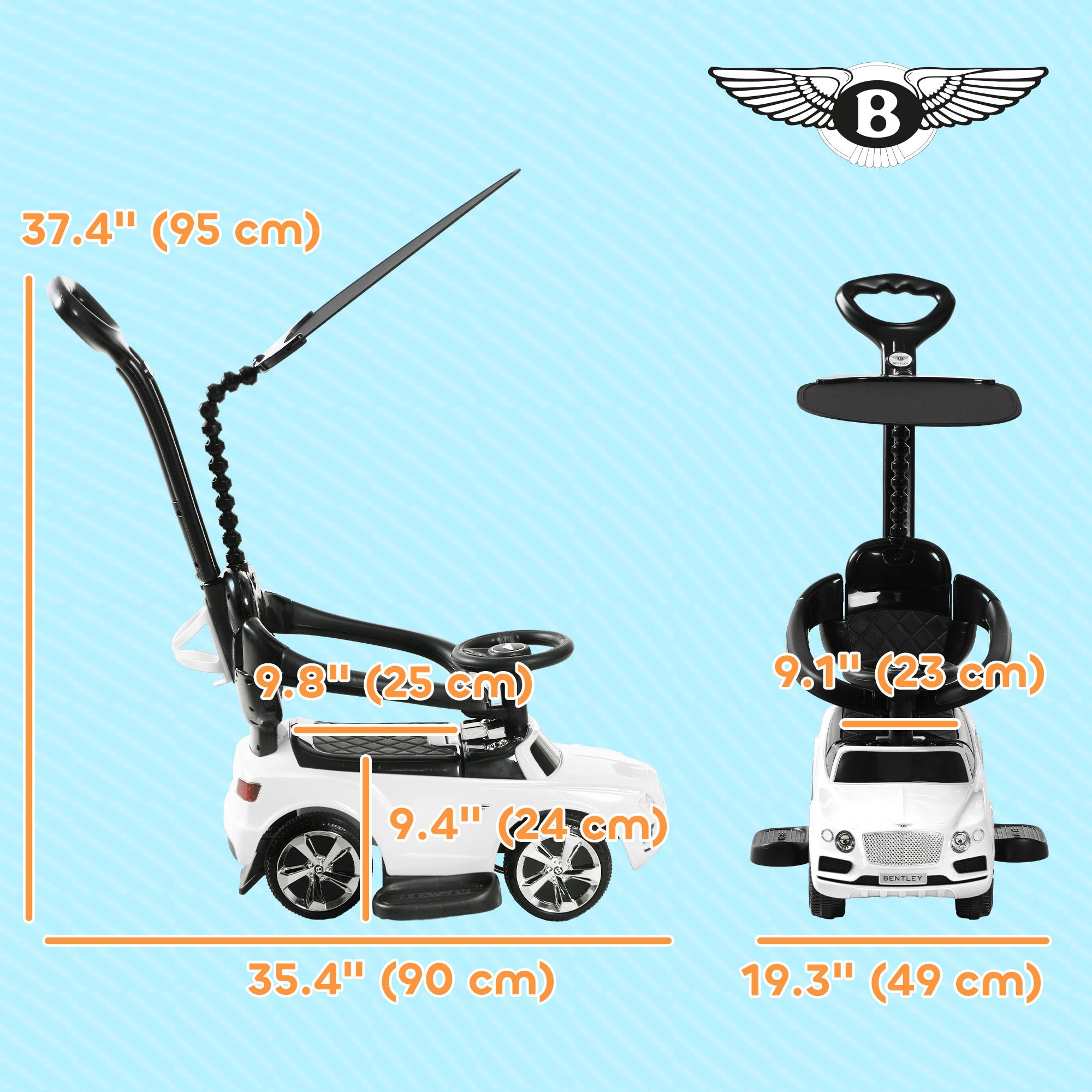 Qaba Bentley Bentayga Licensed Push Car, 3 in 1 Kids Ride on Car Foot to Floor w/ Music Horn, White 