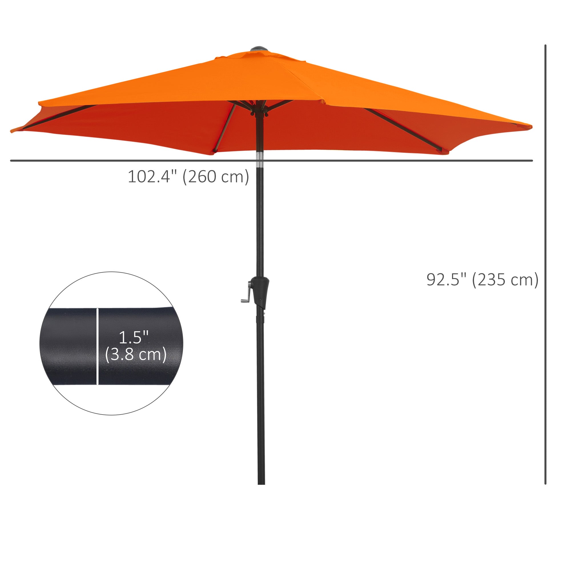 Outsunny 8.9' Round Aluminum Patio Umbrella Garden Parasol Market Sunshade Tilt Canopy w/ 6 Ribs, Crank Handle, Blue 