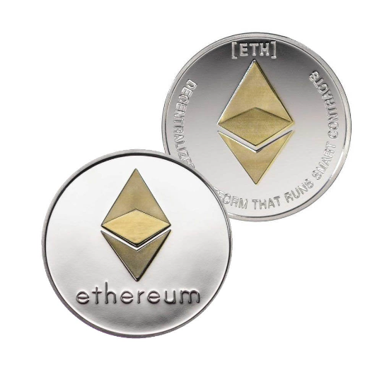 Ethereum Coin - Silver Metal Physical Blockchain Cryptocurrency Collectible Coin 