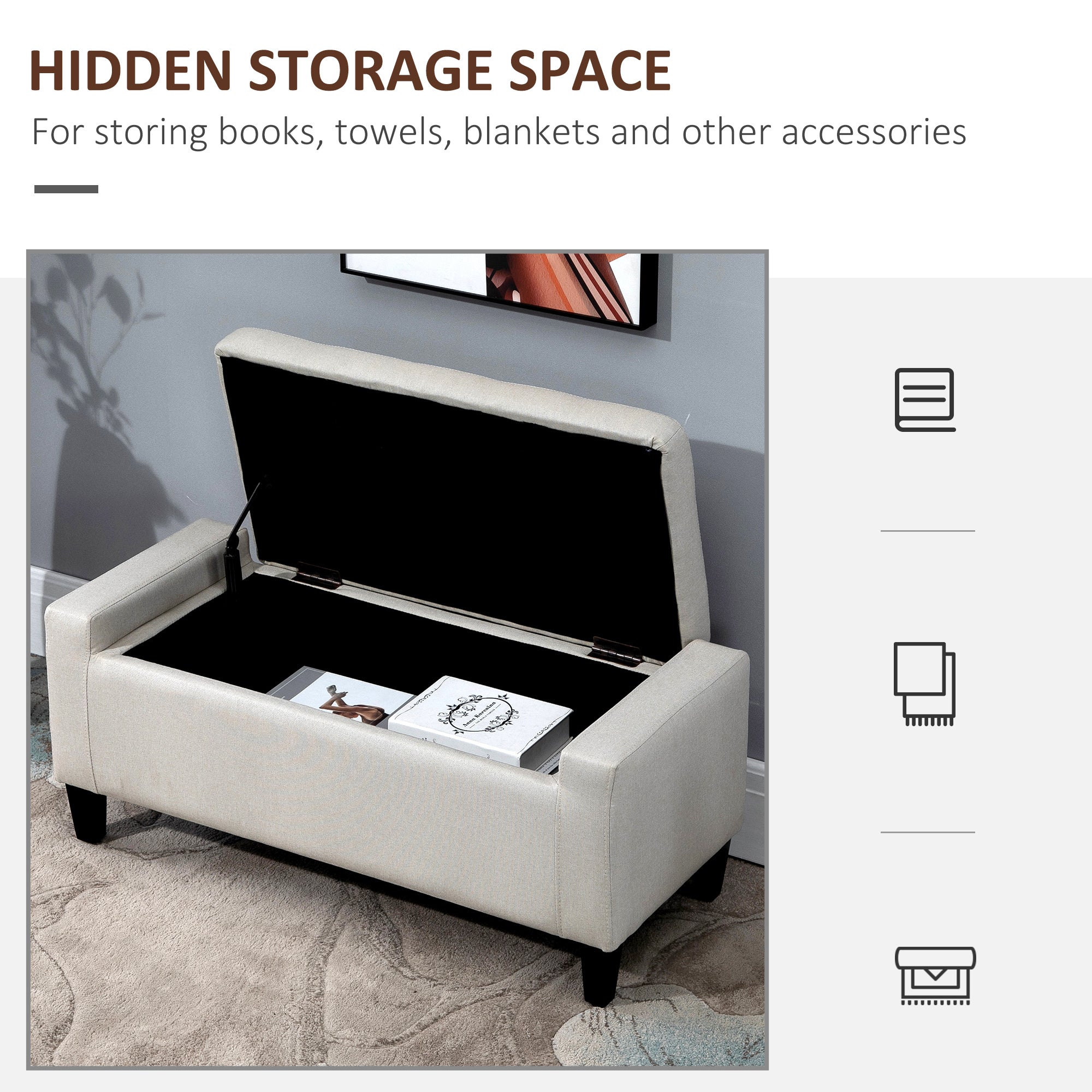 HOMCOM Linen-Touch Storage Ottoman: Tufted Flip-Top Design for Added Functionality, Beige 