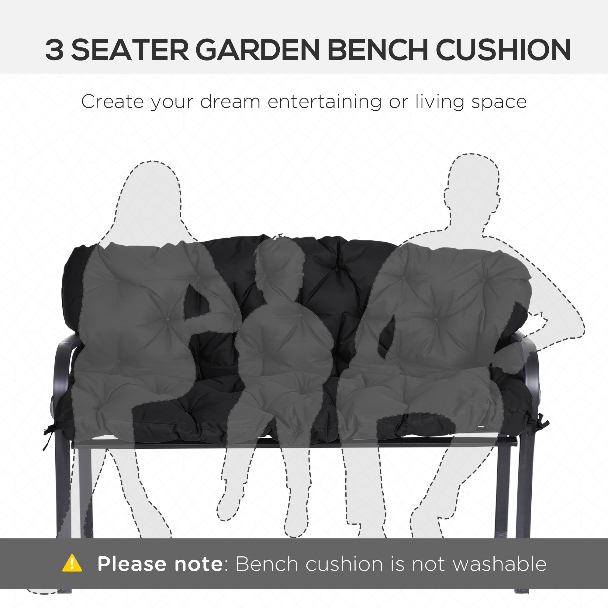 Outsunny 3 Seater Outdoor Seat Pads Bench Swing Chair Replacement Cushions Backrest for Patio Garden, Black 