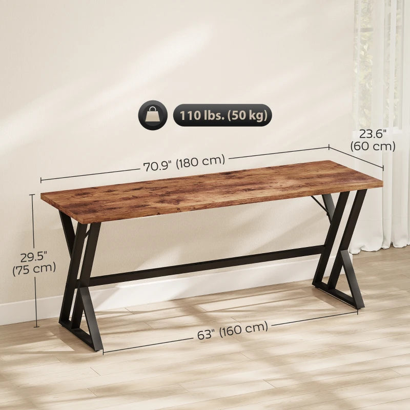71" Computer Desk, Industrial Writing Table with X-Shaped Frame for Home Office, Rustic Brown
