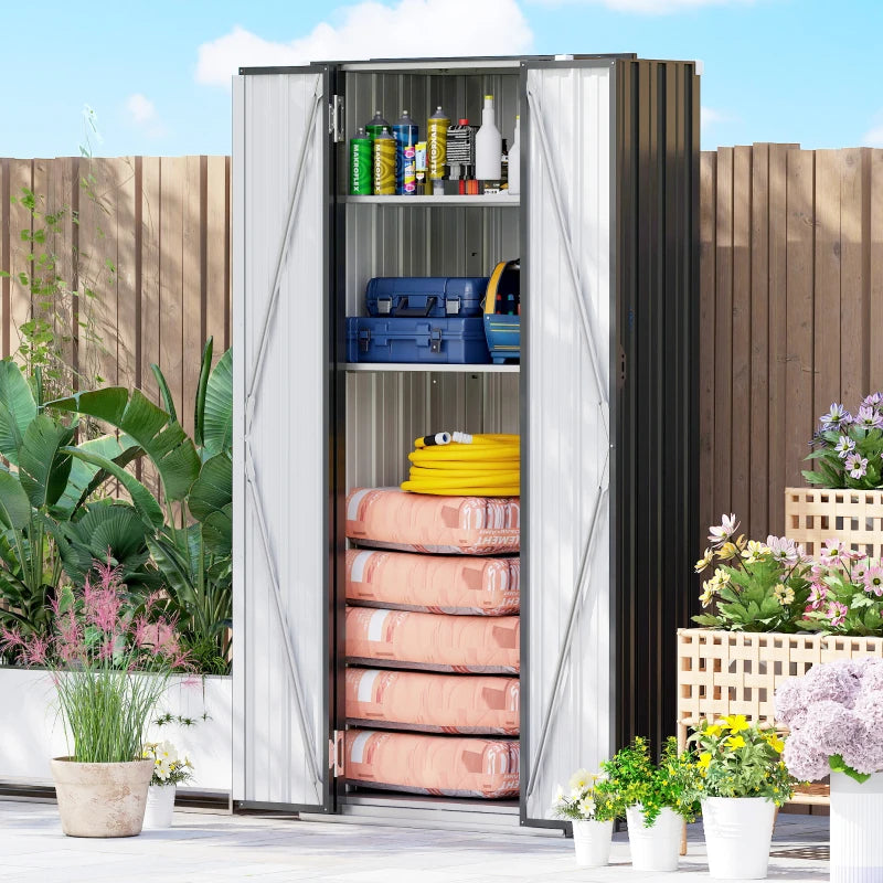 Outdoor Storage Shed with Adjustable Shelves Metal Garden Shed with Double Doors for Patio Balcony Garage