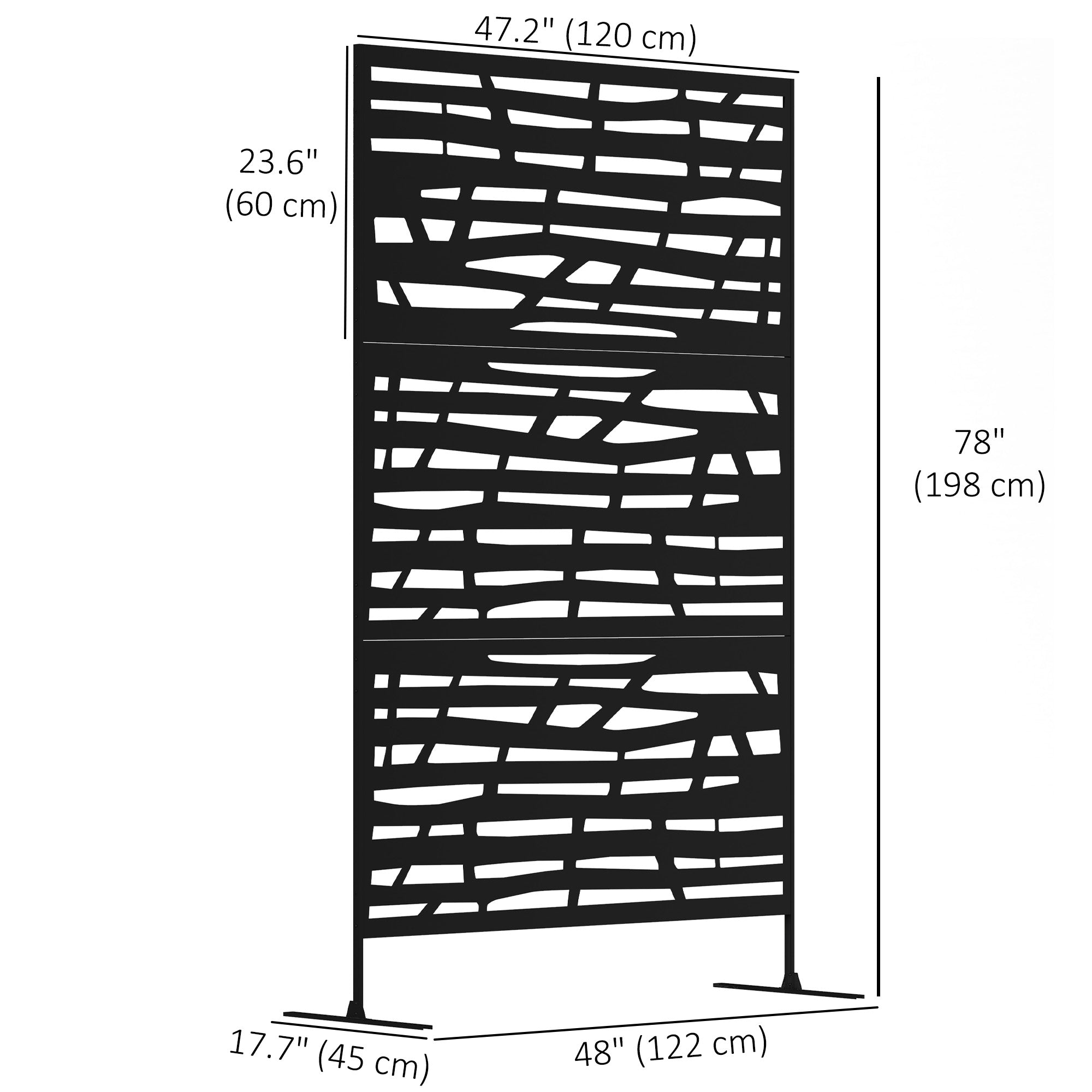 Outsunny Decorative Outdoor Privacy Panel with Stand, Freestanding Metal Outdoor Divider for Garden, Backyard, Deck, Black 