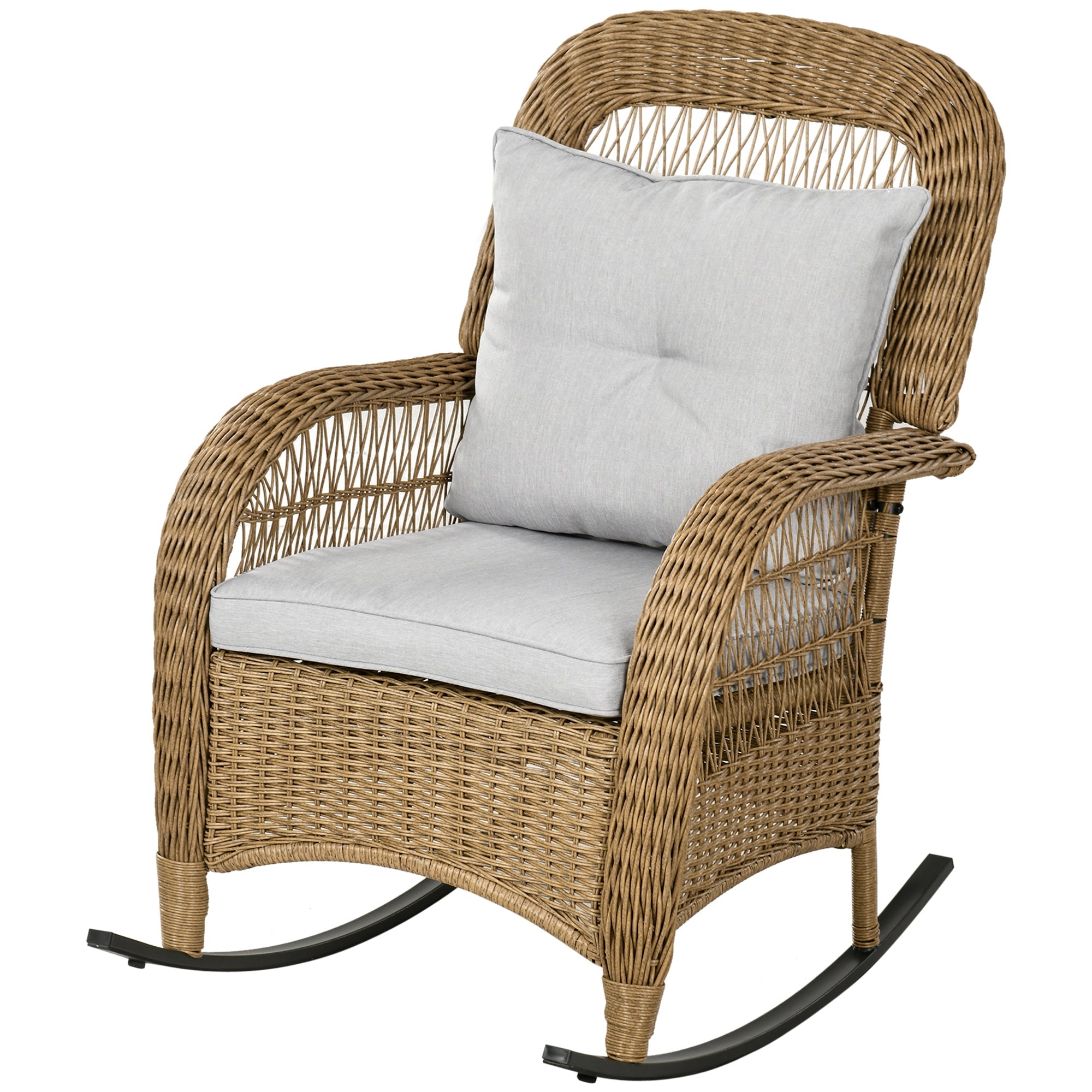 Outsunny Rattan Rocking Retreat: Outdoor Garden Porch Chair with Cushion, Light Grey Furniture Bliss 