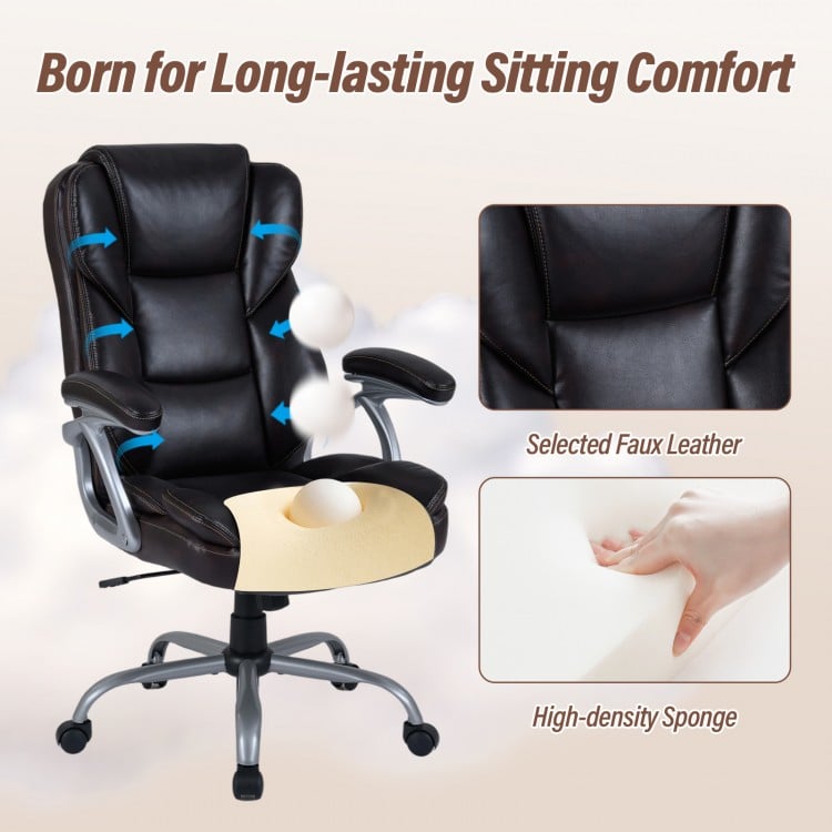 Executive Office Chair Leather Ergonomic Computer Desk Chair with Padded Seat and Armrests-Brown