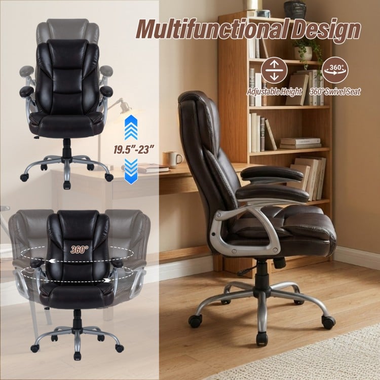 Executive Office Chair Leather Ergonomic Computer Desk Chair with Padded Seat and Armrests-Brown