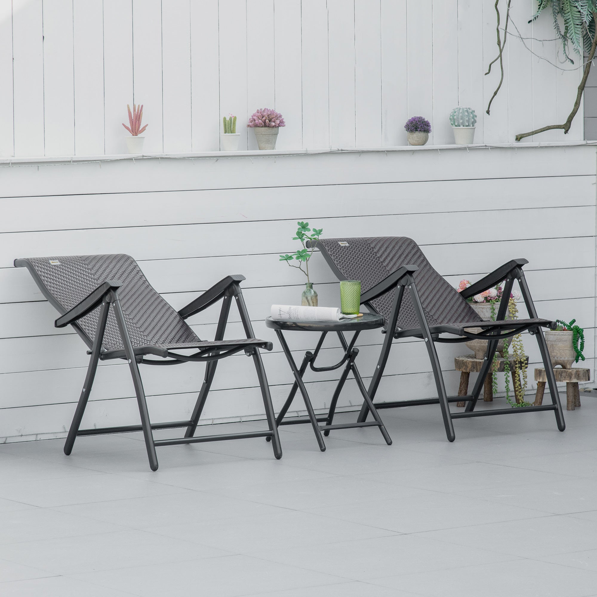 Outsunny 2PC Outdoor Rattan Folding Chairs Adjustable Backrest Patio Dining Armrests Red 