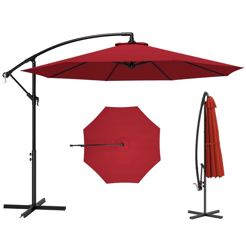 9.7ft Offset Patio UmbrellaCantilever Parasol with Crank Handle, 8 Ribs and Cross Base for Outdoor, Sun Shade, Wine Red