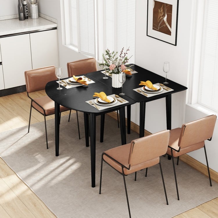 Extendable Dining Table Set with 2 Half-Round and 1 Rectangular Tables-Black