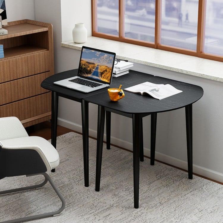 Extendable Dining Table Set with 2 Half-Round and 1 Rectangular Tables-Black
