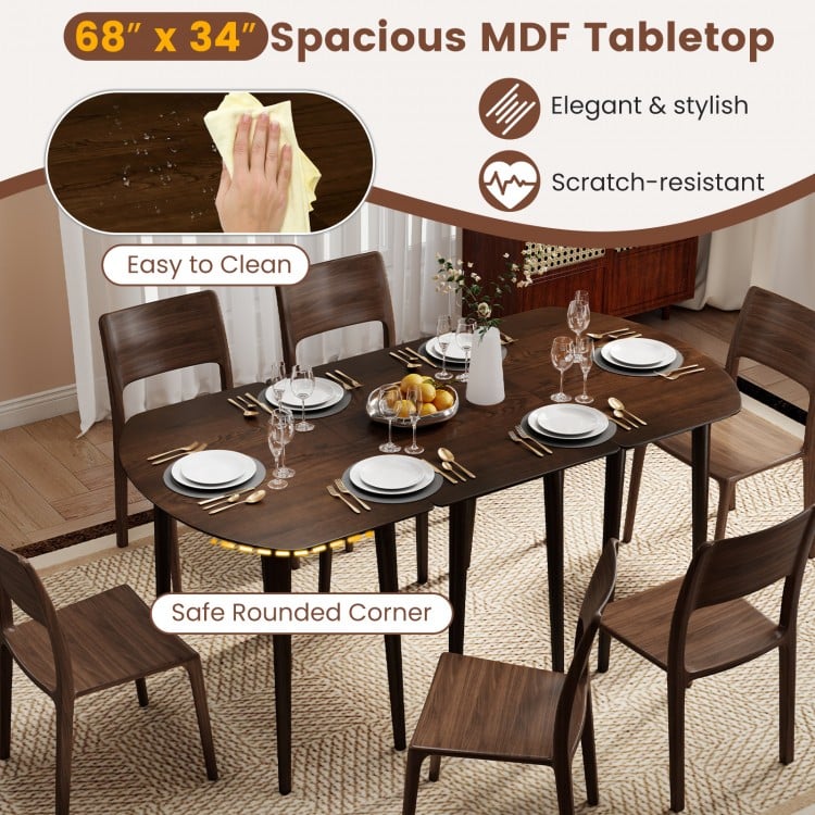 Extendable Oval Dining Table Set with 2 Half-Round Tables for 4-6 People-Walnut