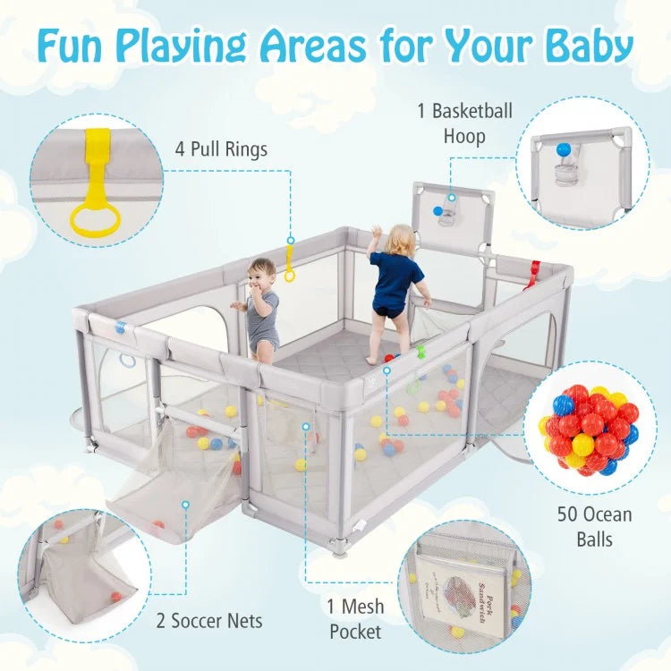Large Baby Playpen with Mat and Ocean Balls- 2 Colours