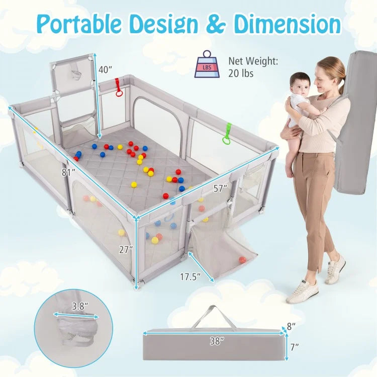 Large Baby Playpen with Mat and Ocean Balls- 2 Colours