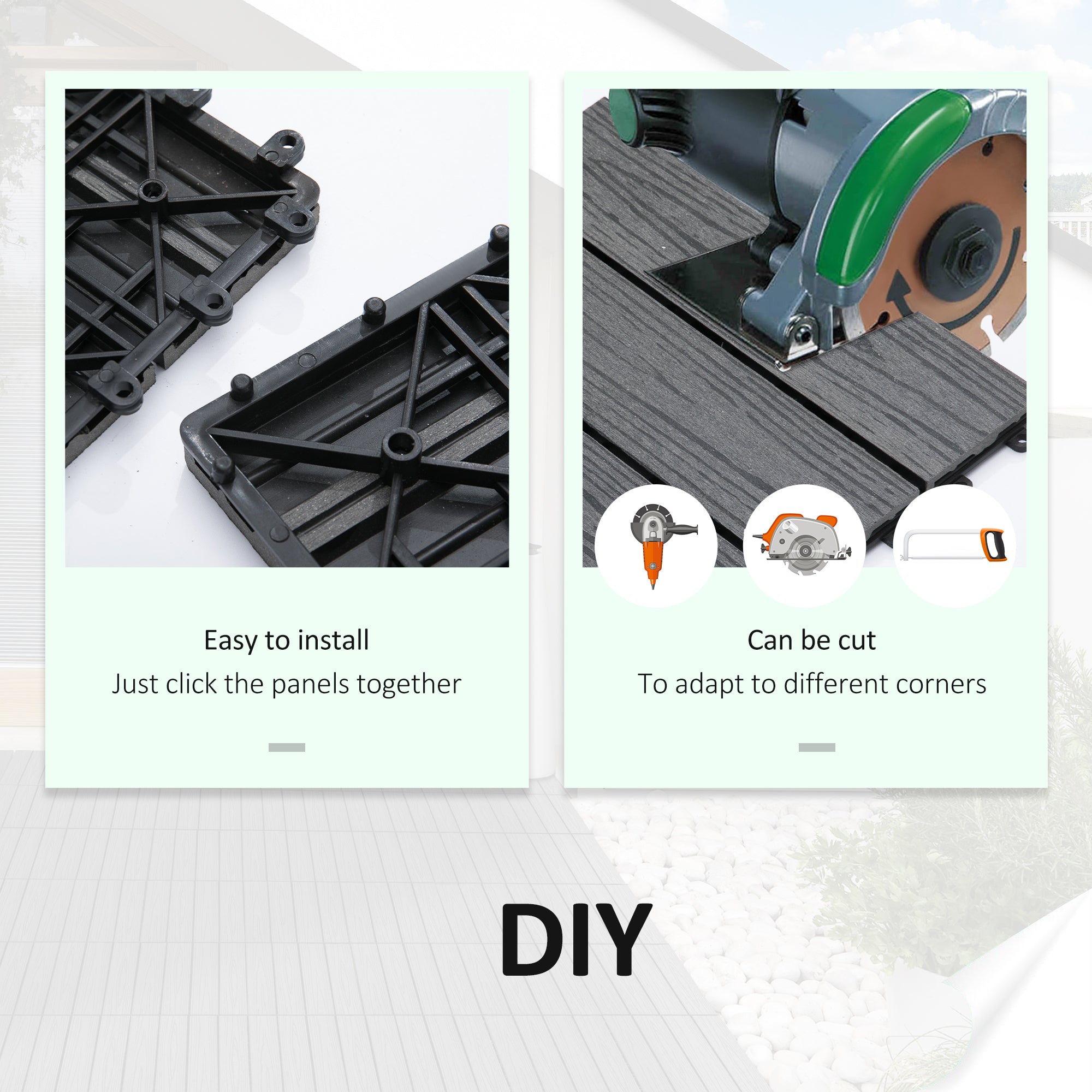 Outsunny 12" x 12" HDPE Interlocking Composite Deck Tile 11 Pack for the Patio or Porch for a New Classic Look, Grey 