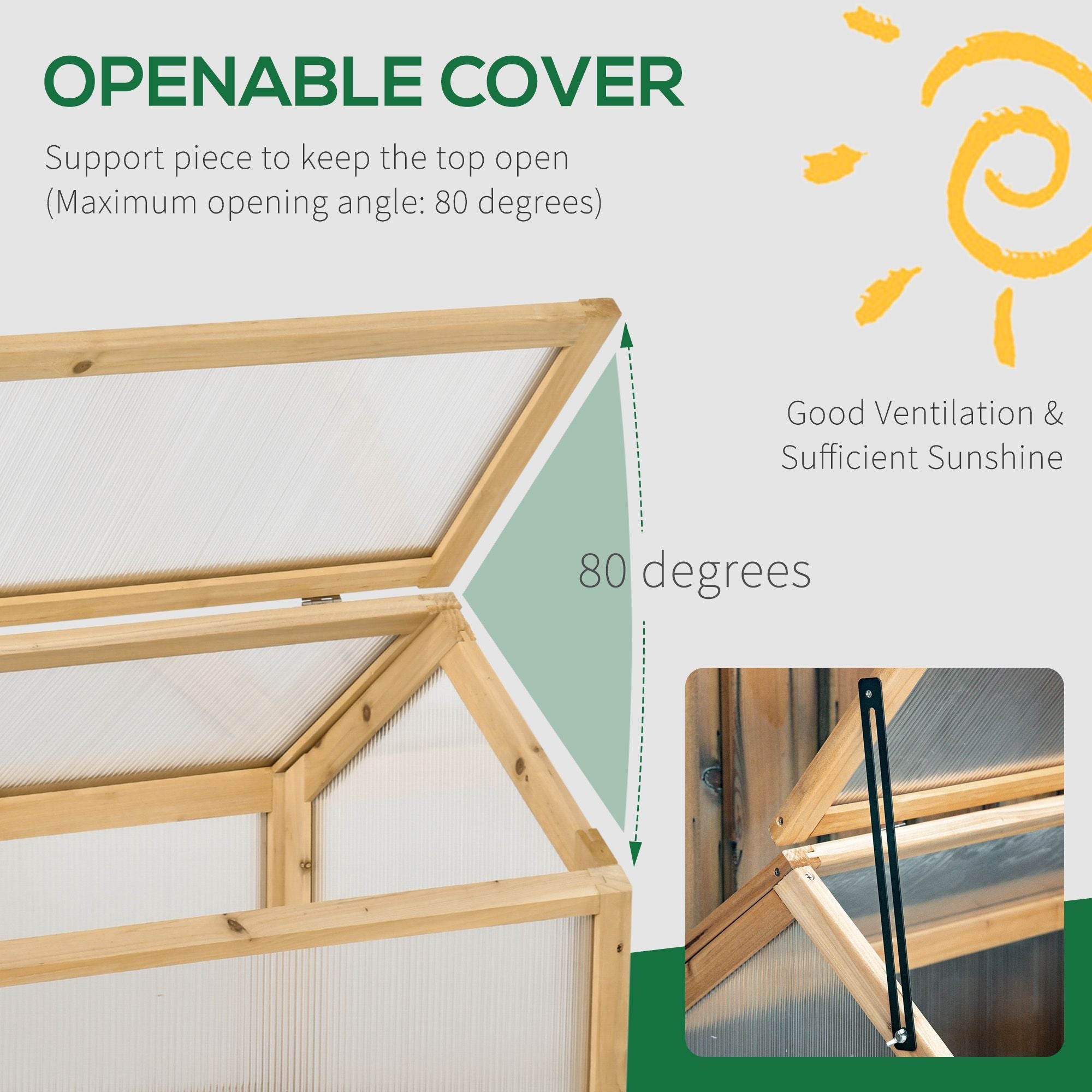 Outsunny Grow House Wooden Cold Frame Greenhouse Portable Raised Planter with Openable Top 35.5"x20.5"x19.5" Light Brown 