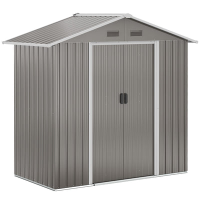 Outsunny 6.5x3.5ft Metal Garden Storage Shed for Outdoor Tool Storage with Double Sliding Doors and Vents, Grey 
