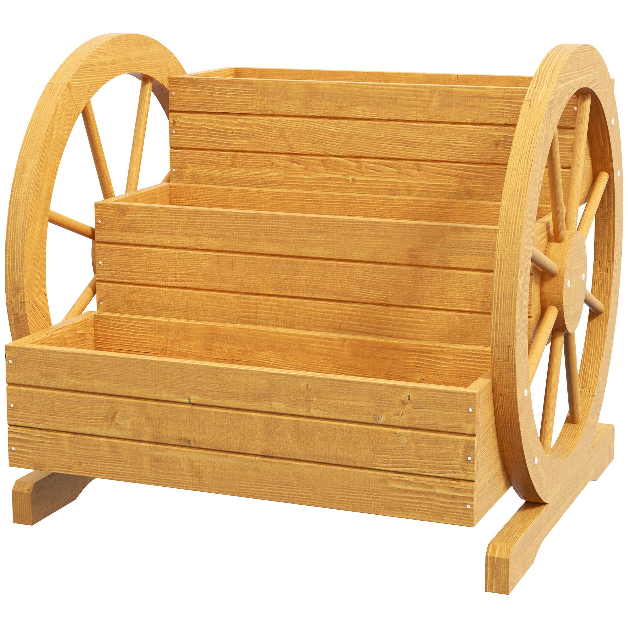 Outsunny 3-Tier Wooden Wagon Planter Box Raised Garden Bed for Vegetables Flowers Herbs 24"x24"x22" 