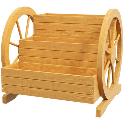 Outsunny 3-Tier Wooden Wagon Planter Box Raised Garden Bed for Vegetables Flowers Herbs 24"x24"x22" 