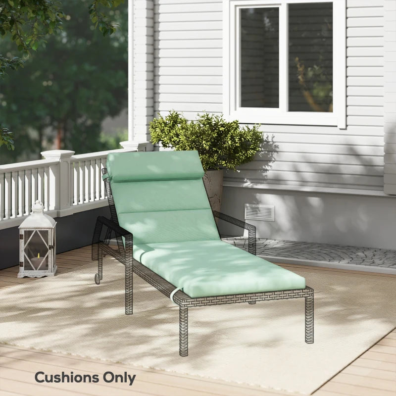 Patio Chaise Lounge Chair Cushion Replacement Sun Lounger Pad with Headrest and Ties, Green