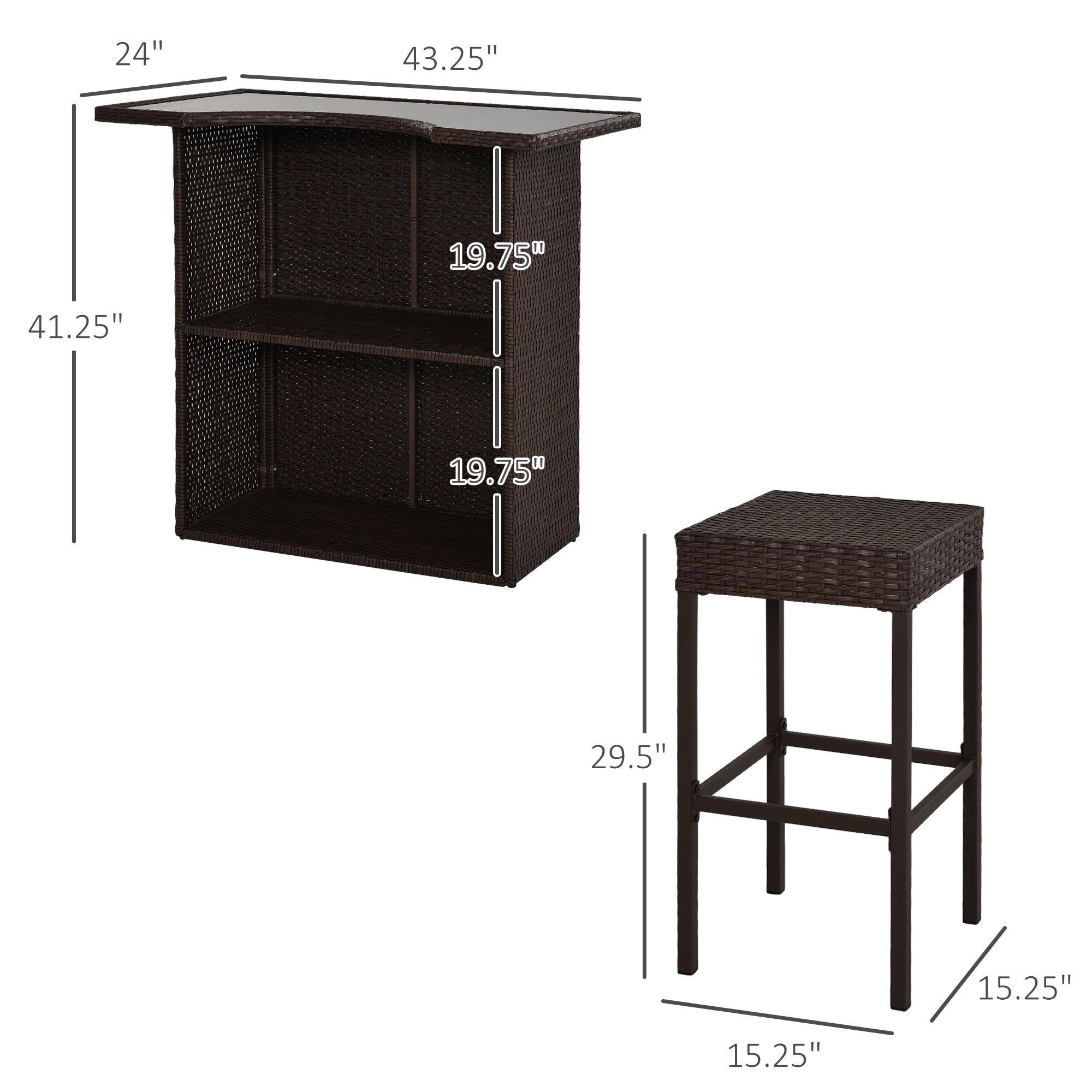 Outsunny Patio Bar Set 5PC Rattan Bistro Set Garden Wicker Barstool and Table Outdoor Dinning Set Dark Brown 