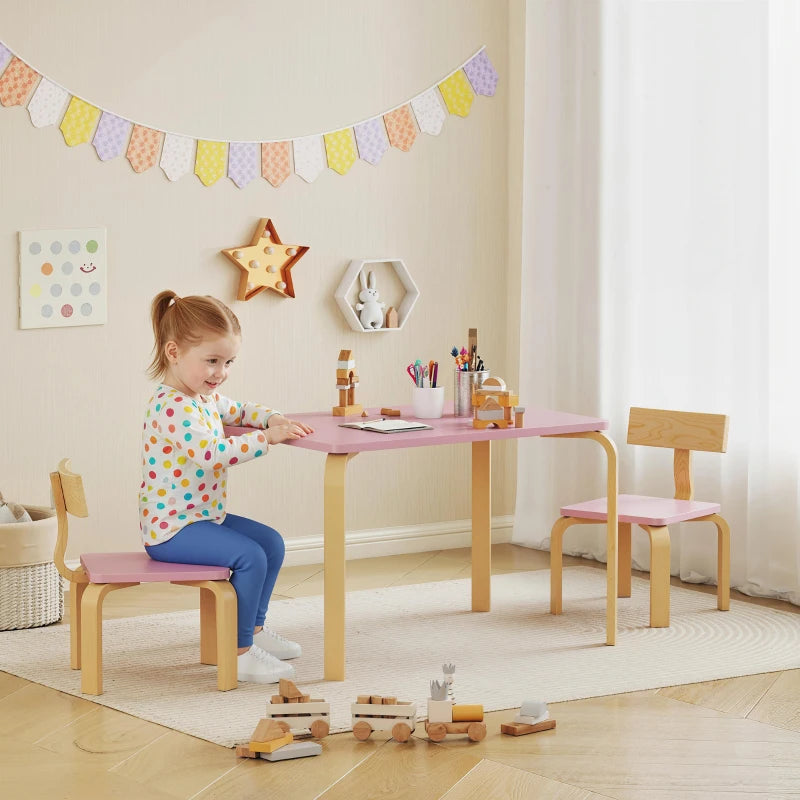 Qaba Kids Table and 2 Chair Set, Children Multi-Activity Furniture Set for Playing, Learning, Eating, Craft, Pink