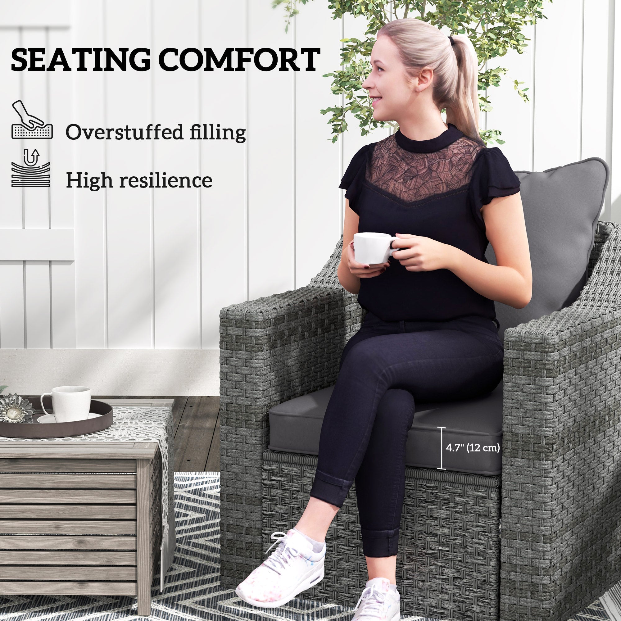 Outsunny 4-Piece Seat Cushion Back Pillows Replacement, Patio Chair Cushions Set for Indoor Outdoor, Dark Grey 