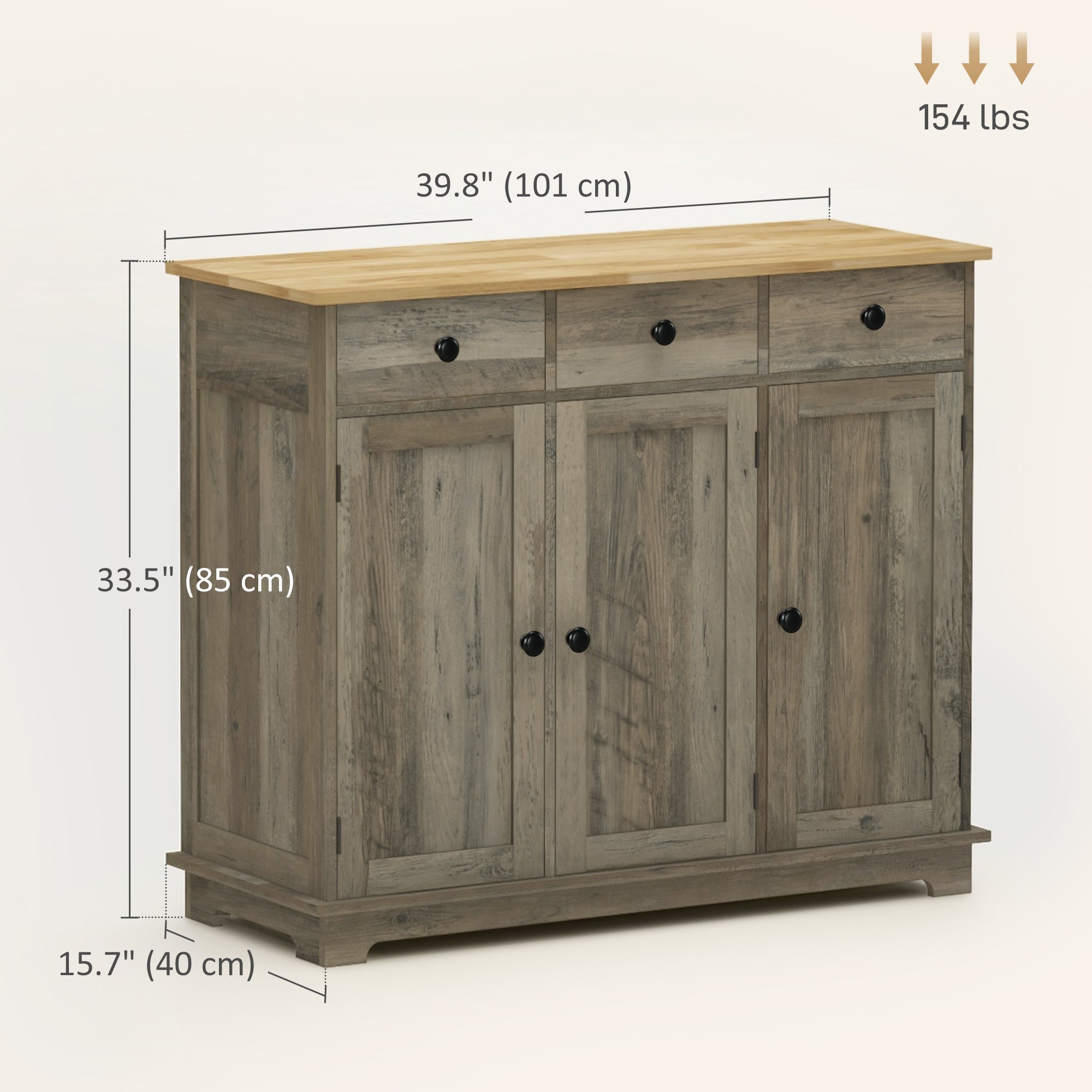 HOMCOM Modern Sideboard, Buffet Cabinet with Storage Cabinets, Drawers and Adjustable Shelves for Living Room, Washed Grey 