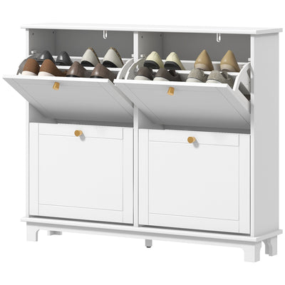 HOMCOM Modern Shoe Storage Cabinet, Narrow Shoe Cabinet with 4 Flip Drawers, Adjustable Shelves, 5 Legs for Entryway, White 