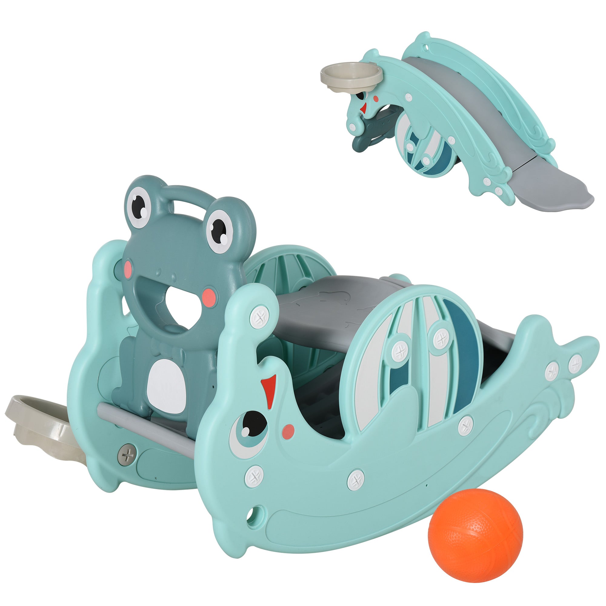 Qaba 3-in-1 Kids Slide Rocking Horse Activity Equipment Portable Green for Ages 3-5 