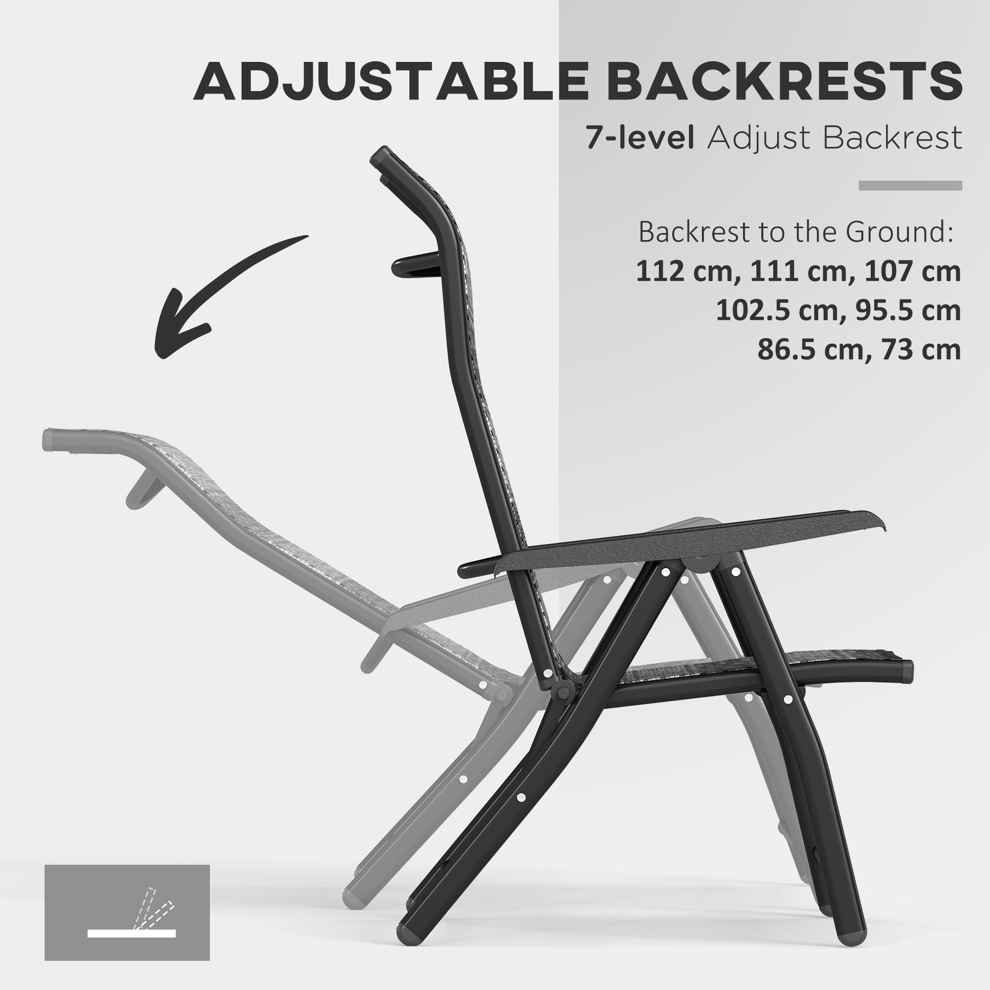 Outsunny 2PCs Outdoor Wicker Folding Chairs with Adjustable Backrest, Mixed Grey 