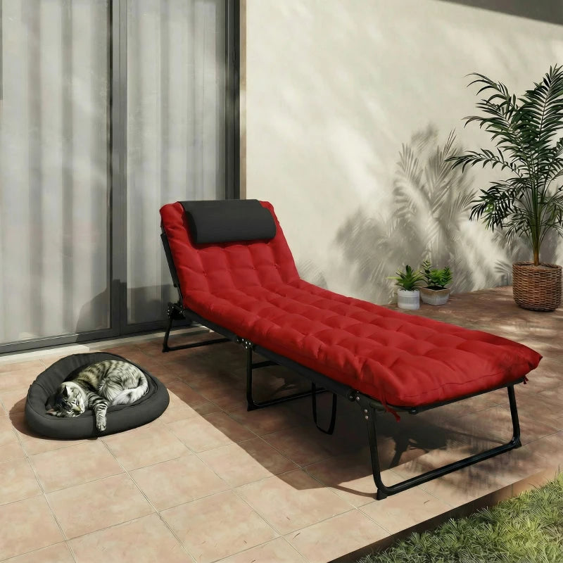 Folding Lounge Chair with 4-level Reclining Back & Cushion, Wine Red