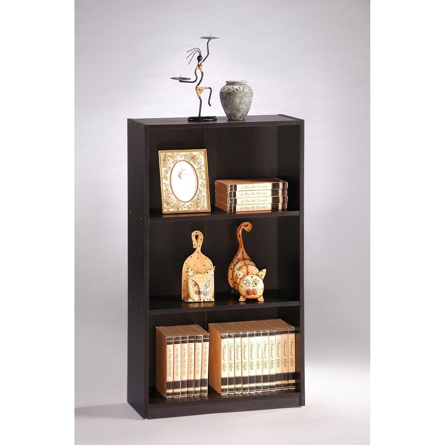 3-Tier Bookcase Storage Shelves in Espresso Finish - Free Shipping