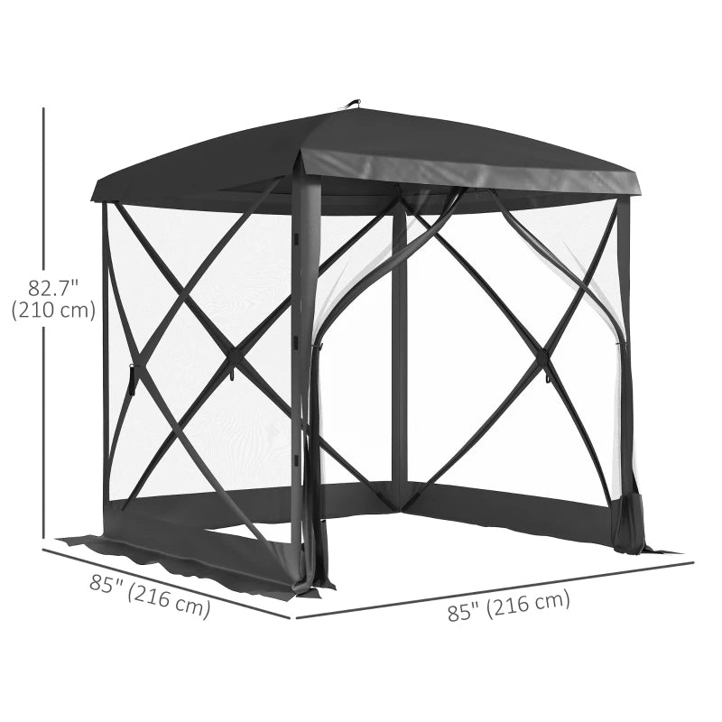 Pop-Up Tent, Foldable Screen Tent with Carry Bag, Zippered Door and Ground Stakes, Fits 3-4 People, Black