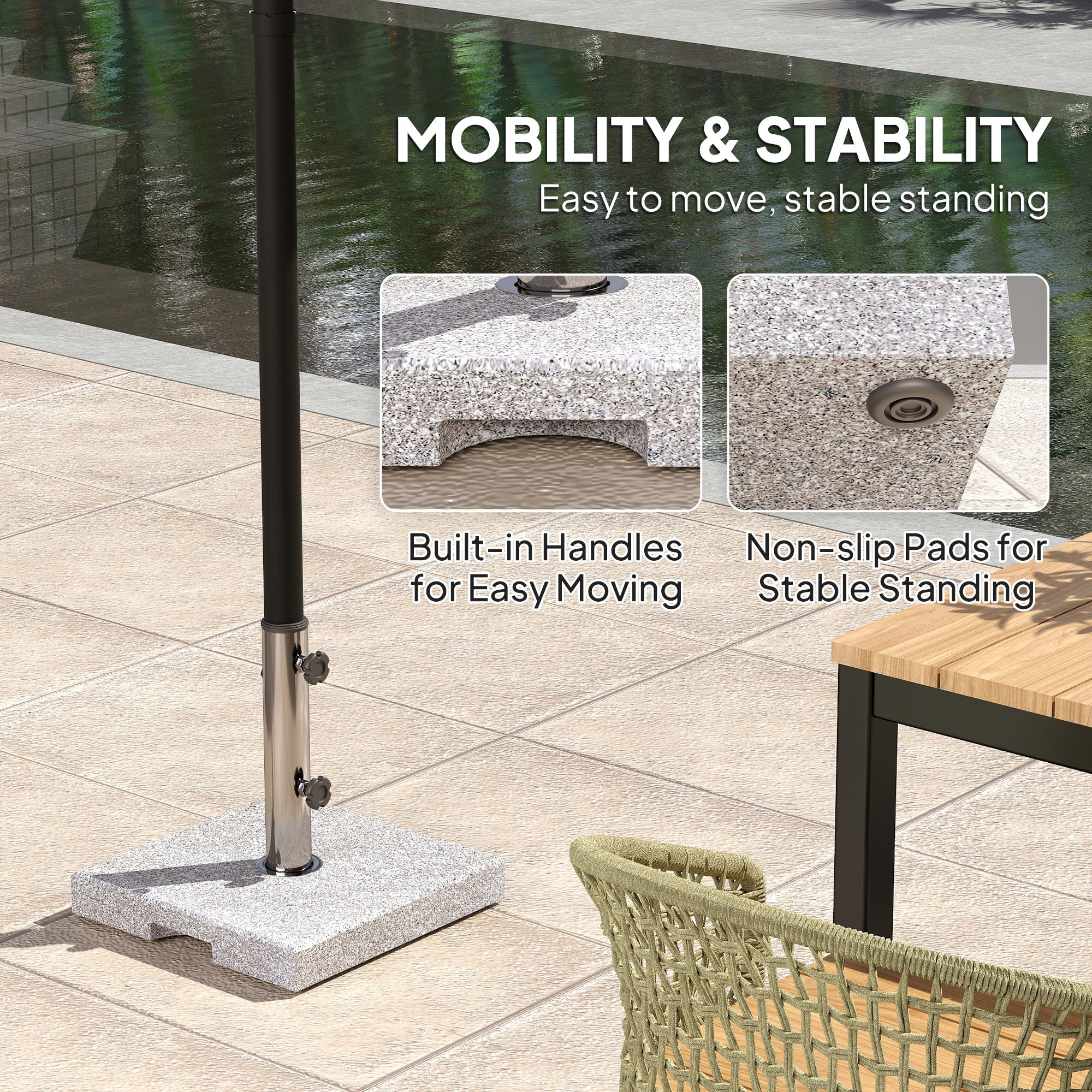 Outsunny Square Patio Umbrella Base, Outdoor Umbrella Stand with Handles 2 Adjustable Knobs, Heavy Duty Patio Umbrella Stand for Garden Deck Poolside, Grey 