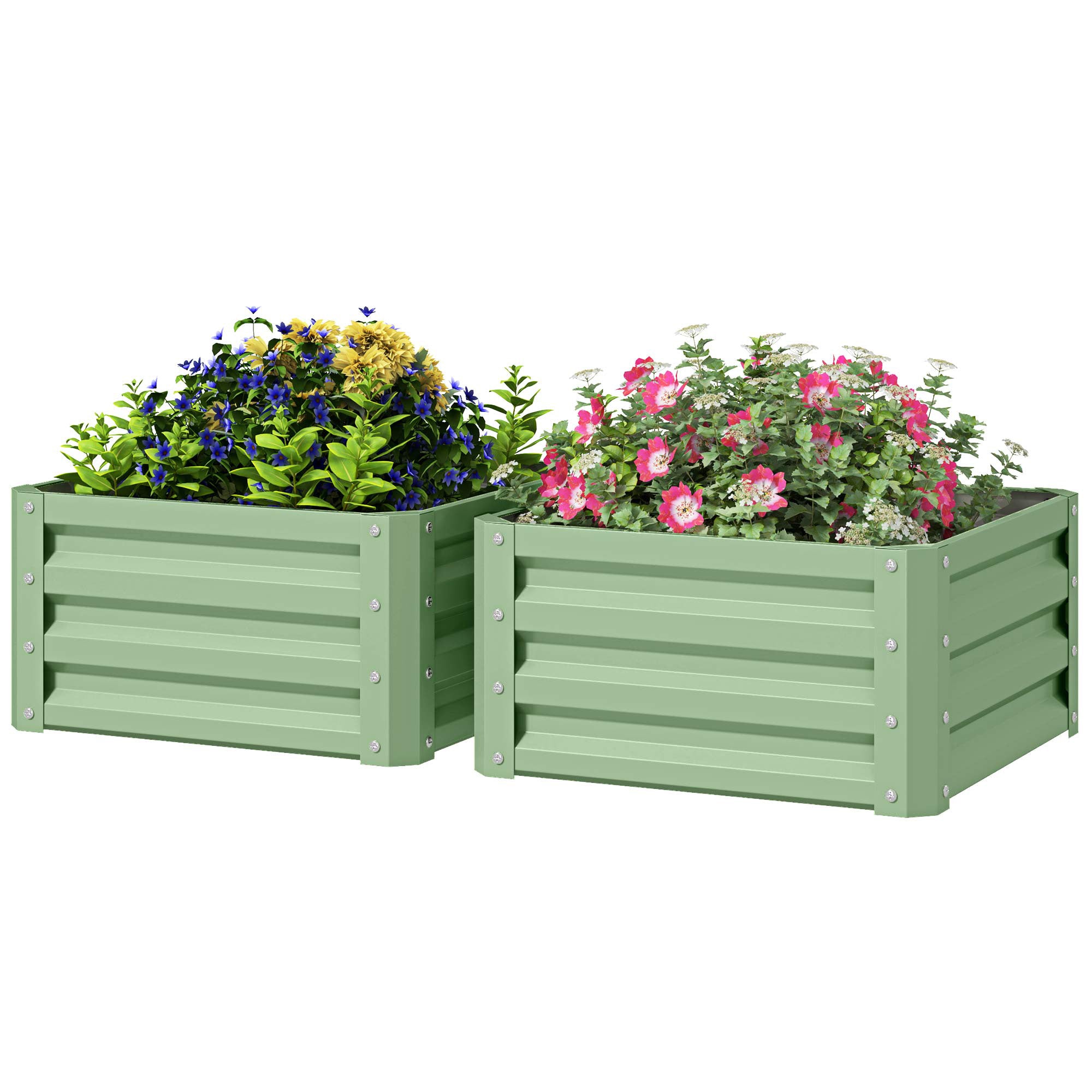 Outsunny 2' x 2' x 1' 2-Pieces Raised Garden Bed with Galvanised Steel Frame for Vegetables, Flowers, Herbs, Light Green 