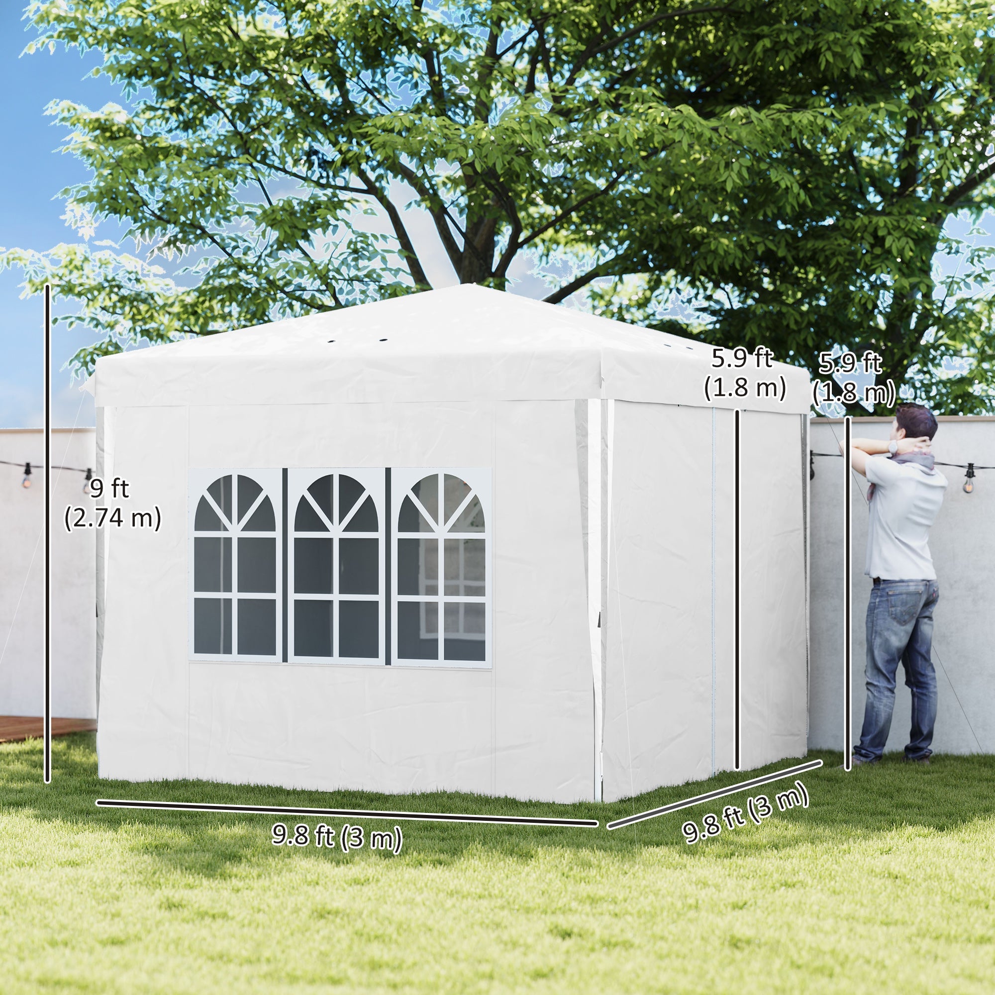 Outsunny 10' x 10' Pop-Up Canopy Tent with Sidewalls, Height-Adjustable, Carry Bag Included, for Outdoor, Garden, Patio, White 