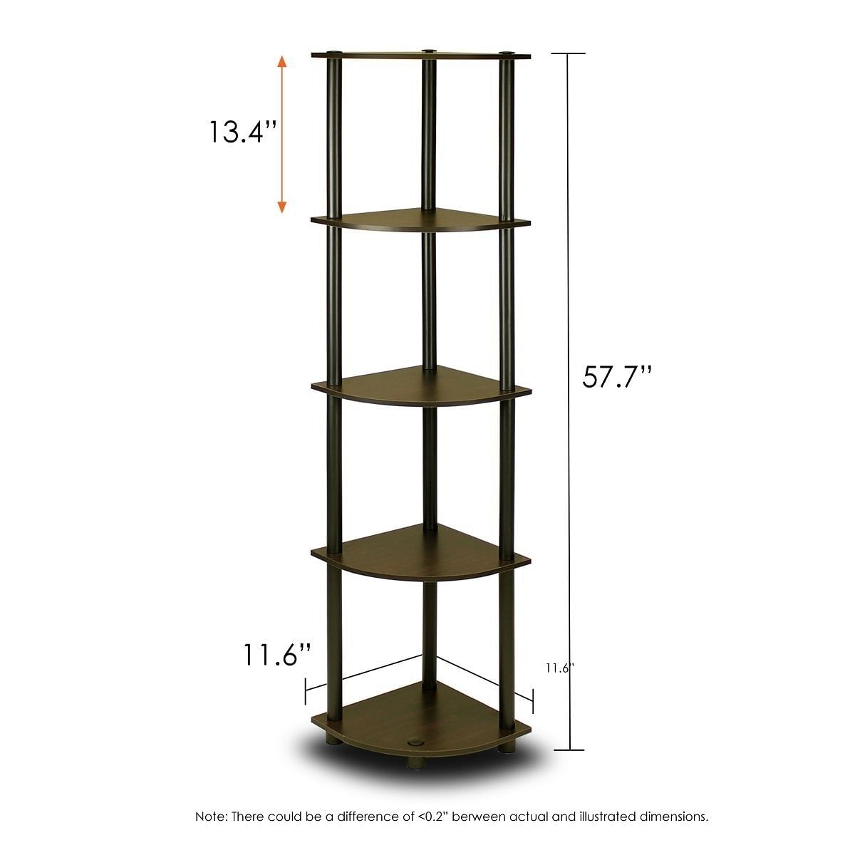 5-Tier Corner Display Shelf Bookcase in Espresso & Black - Free Shipping