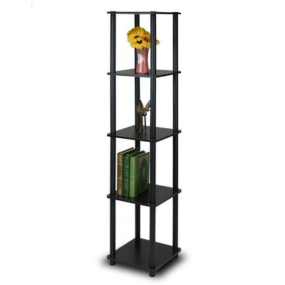 5-Tier Square Corner Display Shelf Bookcase in Espresso/Black - Free Shipping 