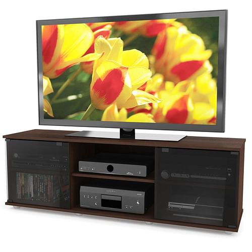 Contemporary Brown TV Stand with Glass Doors - Fits TV's up to 64-inch - Free Shipping