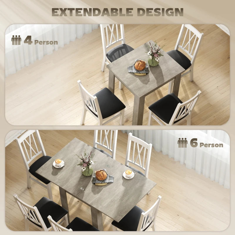 55" Extendable Dining Table for 4-6 Person, Kitchen Table with PU Handle and Felt Pads for Small Spaces, Grey