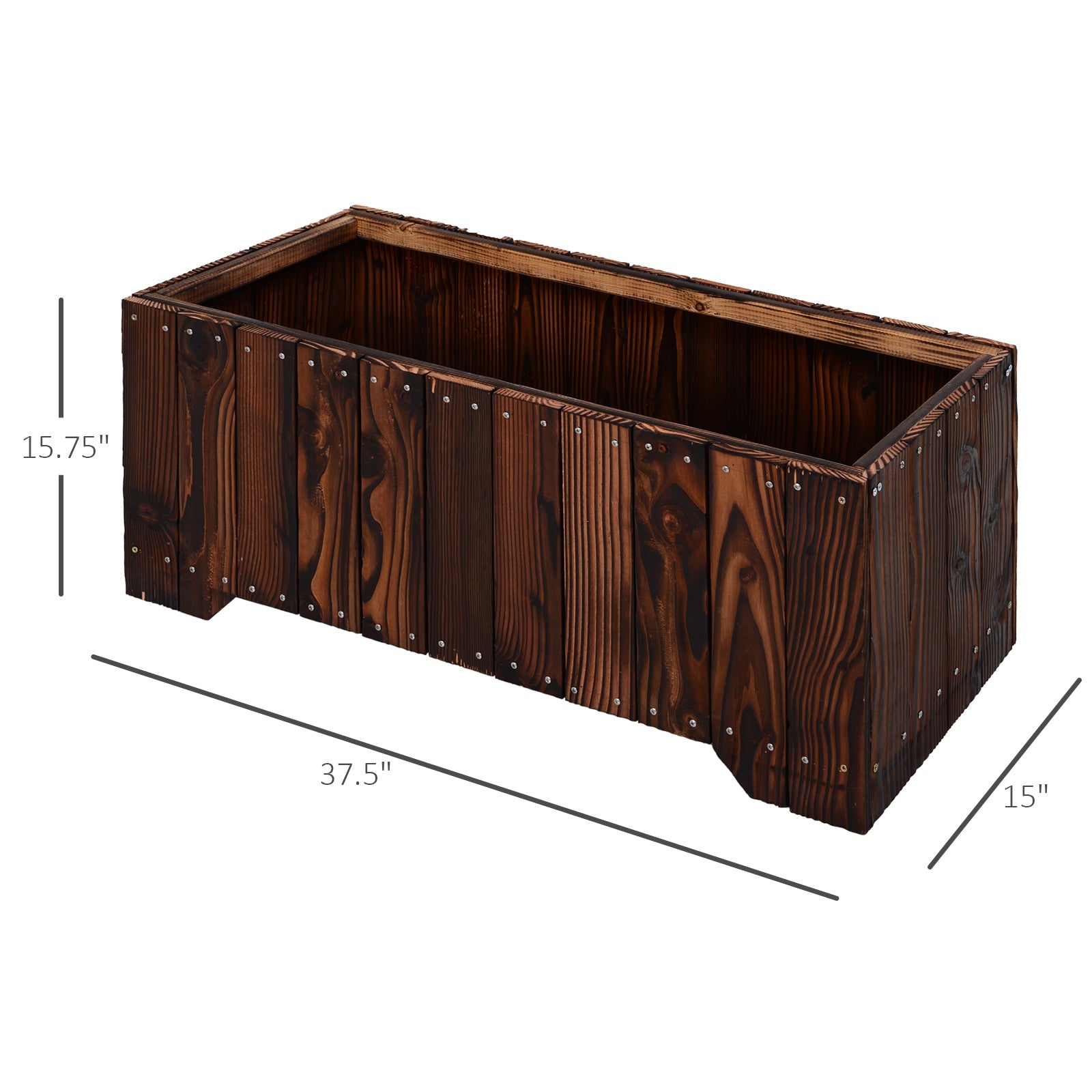 Outsunny Wooden Raised Garden Bed 37.5"x15" Outdoor Rectangular Planter Box for Vegetables Flowers Elevated Vegetable Planter 