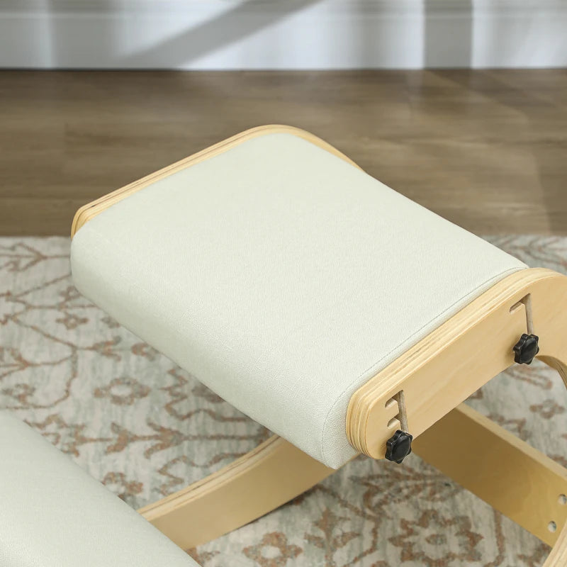 Ergonomic Kneeling Chair, Adjustable Rocking Wood Kneeling Stool, Desk Chair, Improve Posture, Cream White