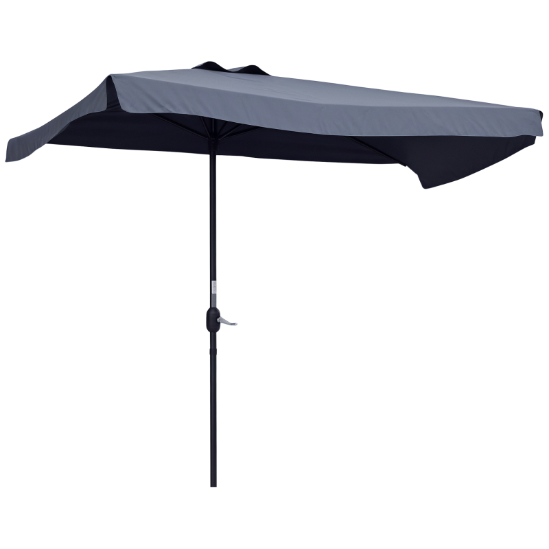 7.5ft Half Umbrella Semi Patio Parasol with Crank Handle, Top Vent for Garden, Balcony- NO BASE INCLUDED, Grey